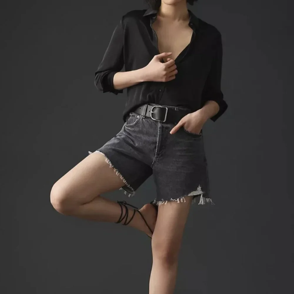 Citizens of Humanity Elle Cut-Off Denim Shorts‎ Charcoal Black 25
